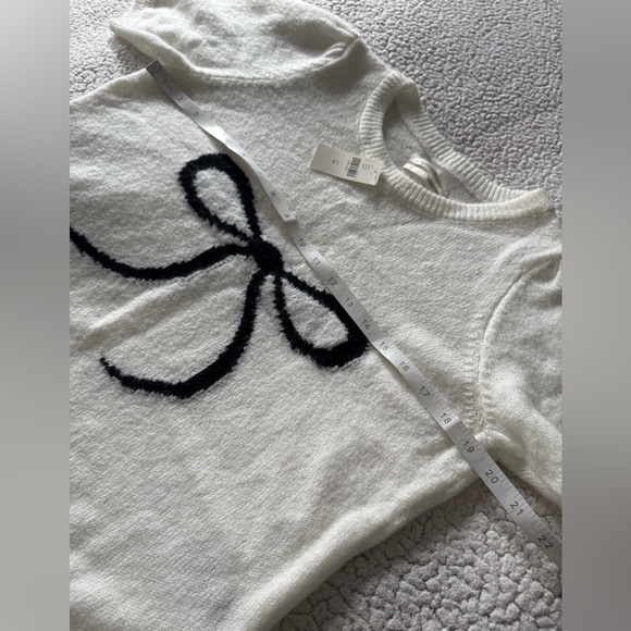 NWT Anthropologie The Mollie Short Sleeve Bow Print White Sweater Size M - Picture 5 of 8